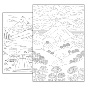 Mountain Coloring Page - Scenic Nature Landscape Printable Coloring ...