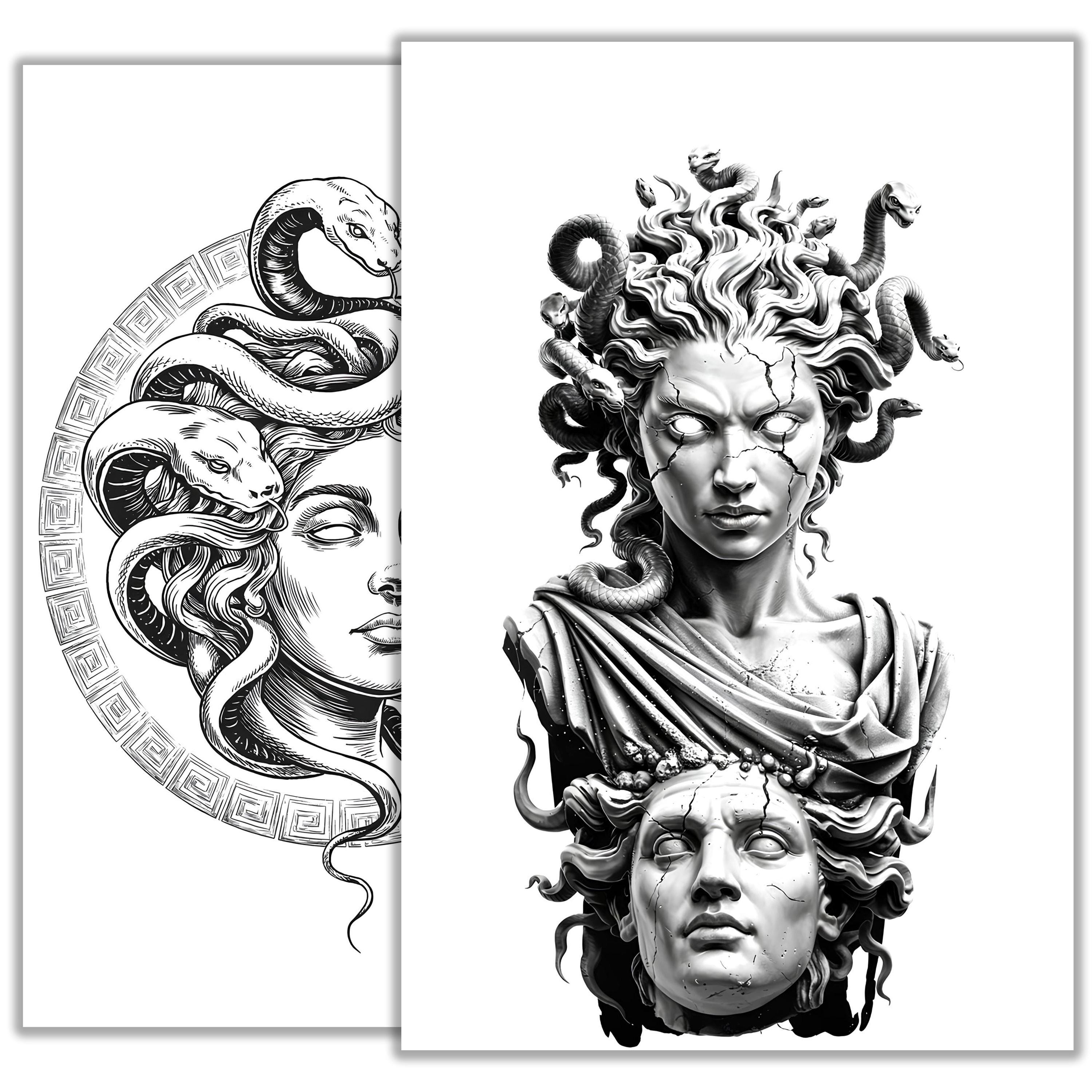 Medusa Tattoo Sketch – Gorgon Design for Greek Mythology Lovers ...