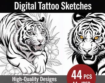 Tiger Tattoo Sketch 3 – Wildlife Line Art, Fierce Animal Ink Design, Nature Inspired Tattoo Idea, Printable Tattoo Art