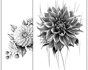Dahlia Flower Original Drawing Art Prints Drawing by Vics