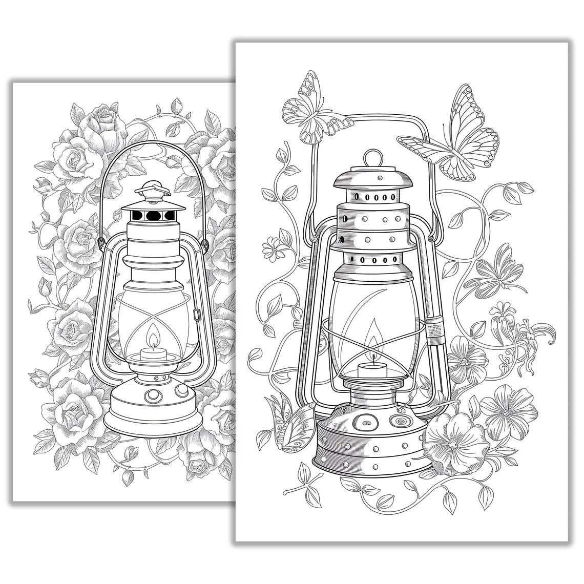 Lantern With Flowers Coloring Page – Printable Floral & Decorative Art ...