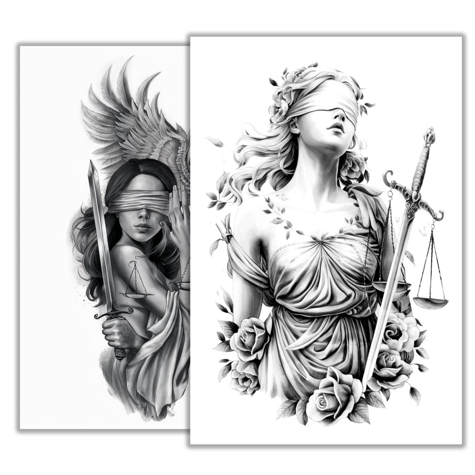 Themis Justice Tattoo Sketch | Goddess of Justice Tattoo Design | Lady ...