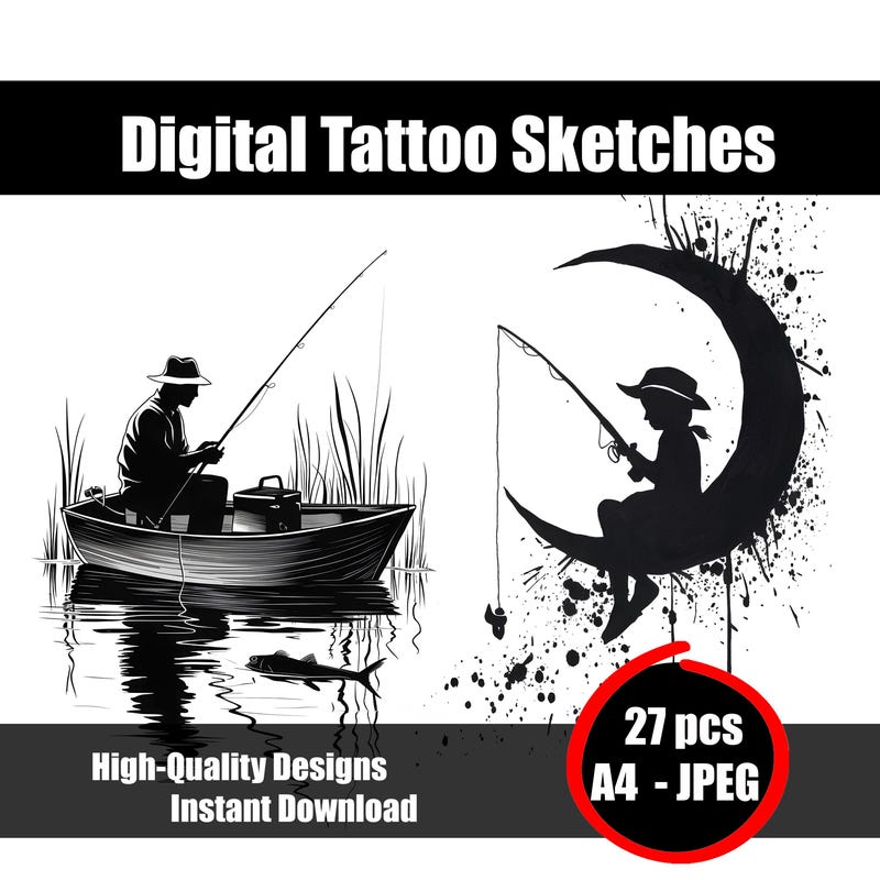 Fishing Tattoo Drawing - Etsy