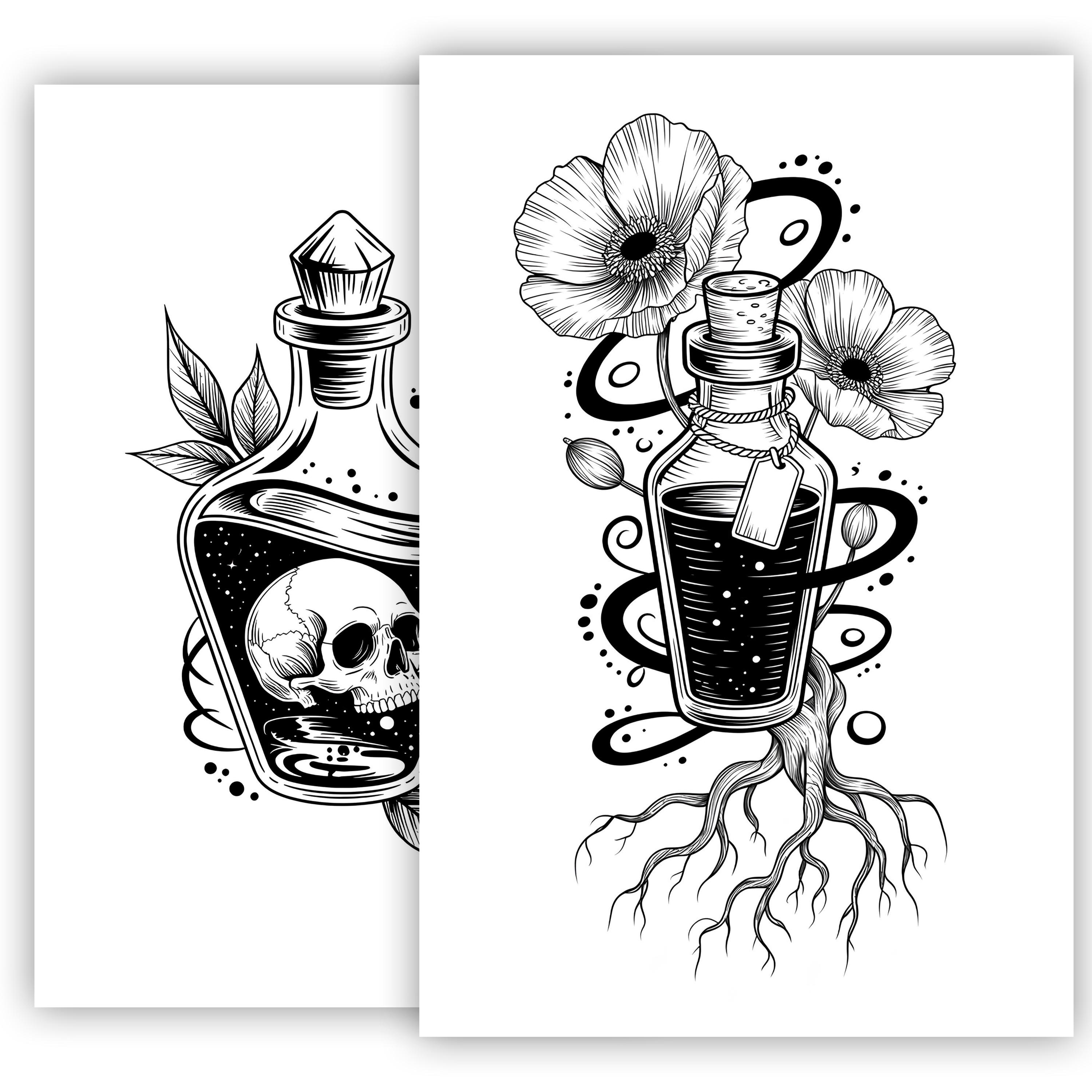 Potion Tattoo Sketch #2 – Magical Bottle Tattoo Design, Witchy Blackwork  Flash Art, Digital Download for Mystic and Fantasy-inspired Tattoos - Etsy, image size:3000x3000