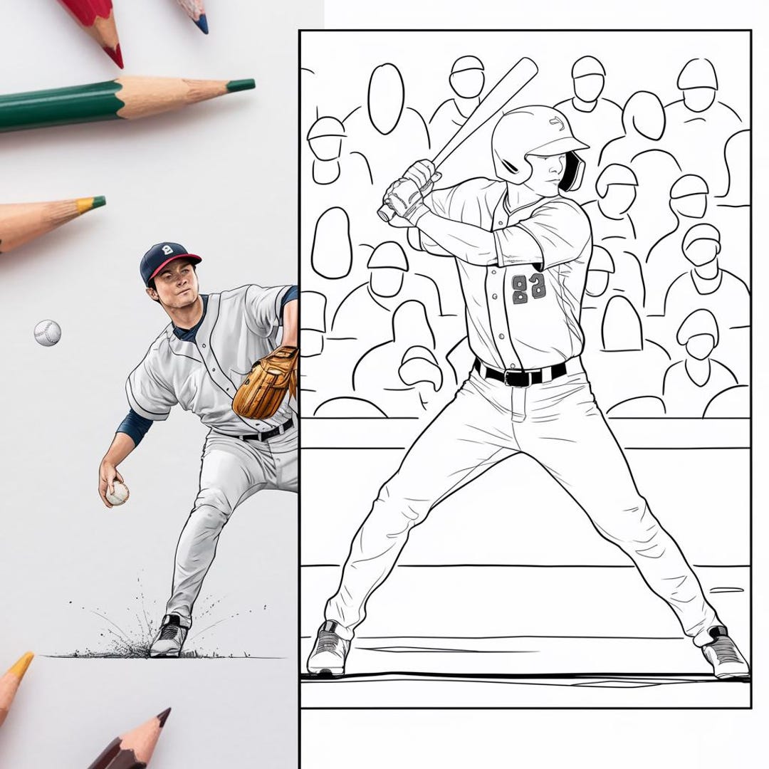 Baseball Coloring Page for Kids and Adults | Printable Baseball Art for ...
