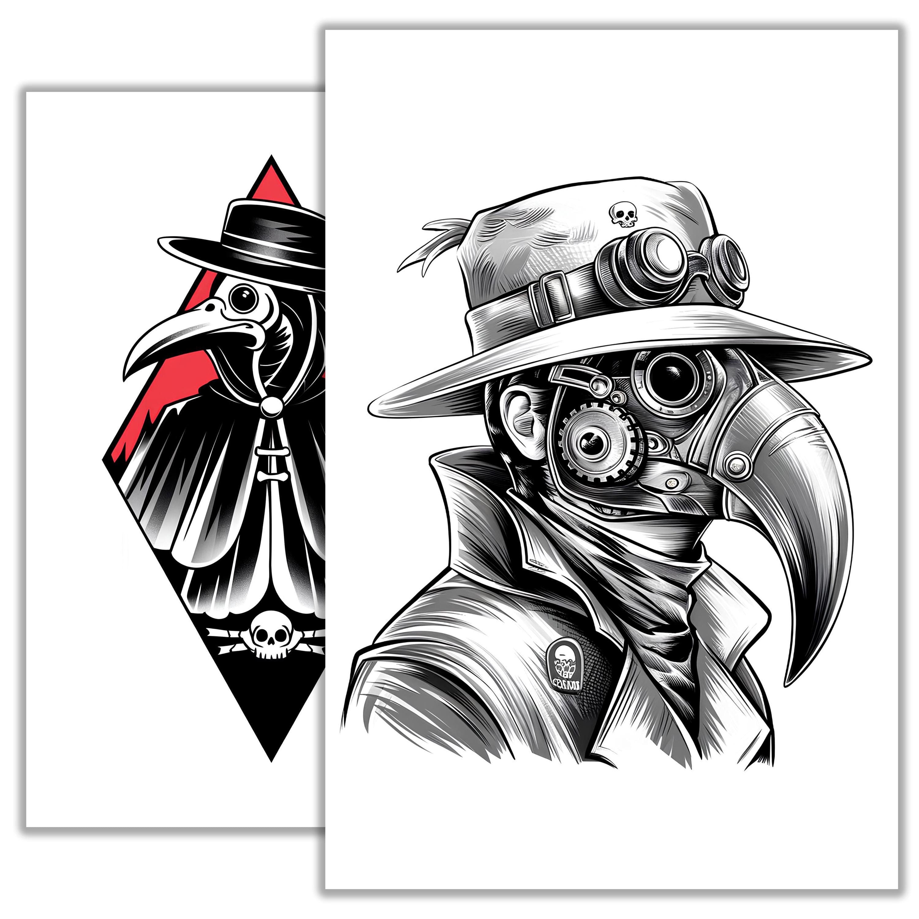 Plague Doctor Tattoo Sketch – Dark & Mysterious Hand-drawn Flash Art ...