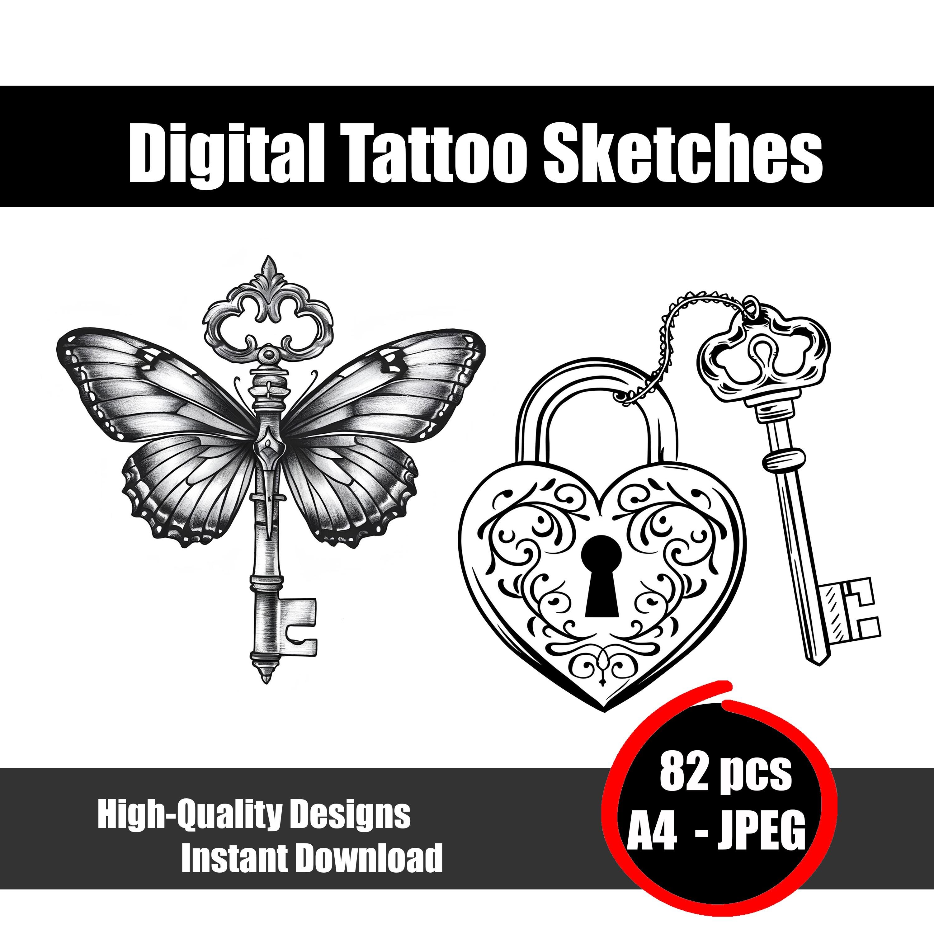 Schlüssel-Tattoo-Skizze – Antiker Skelettschlüssel, minimalistisches  Schloss- und Schlüssel-Tattoo-Design, symbolische Tinten-Flash-Zeichnung  zum Download - Etsy Schweiz, image size:3000x3000
