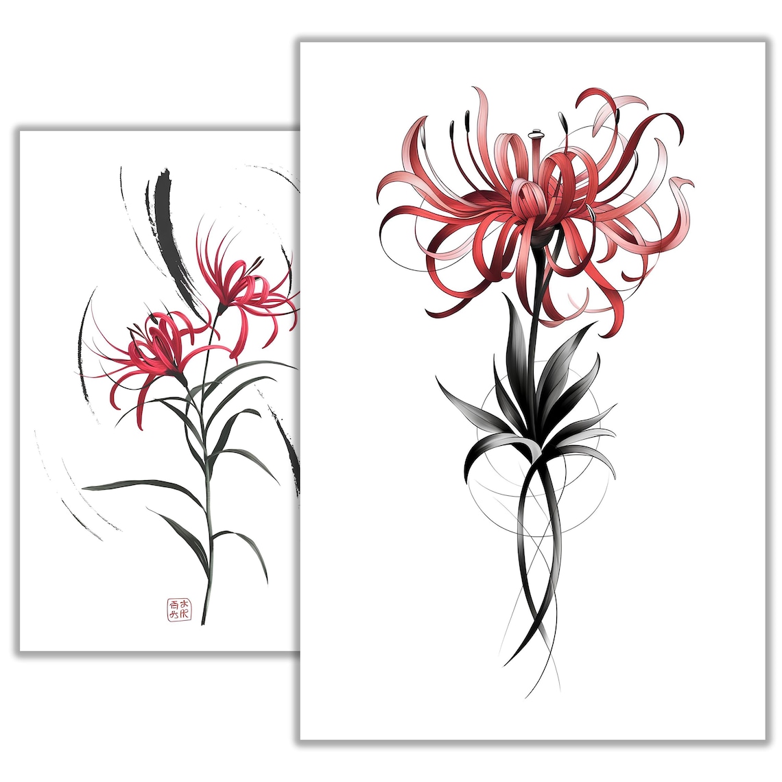 Red Spider Lily Tattoo Sketch – Elegant and Symbolic Floral Ink Design ...