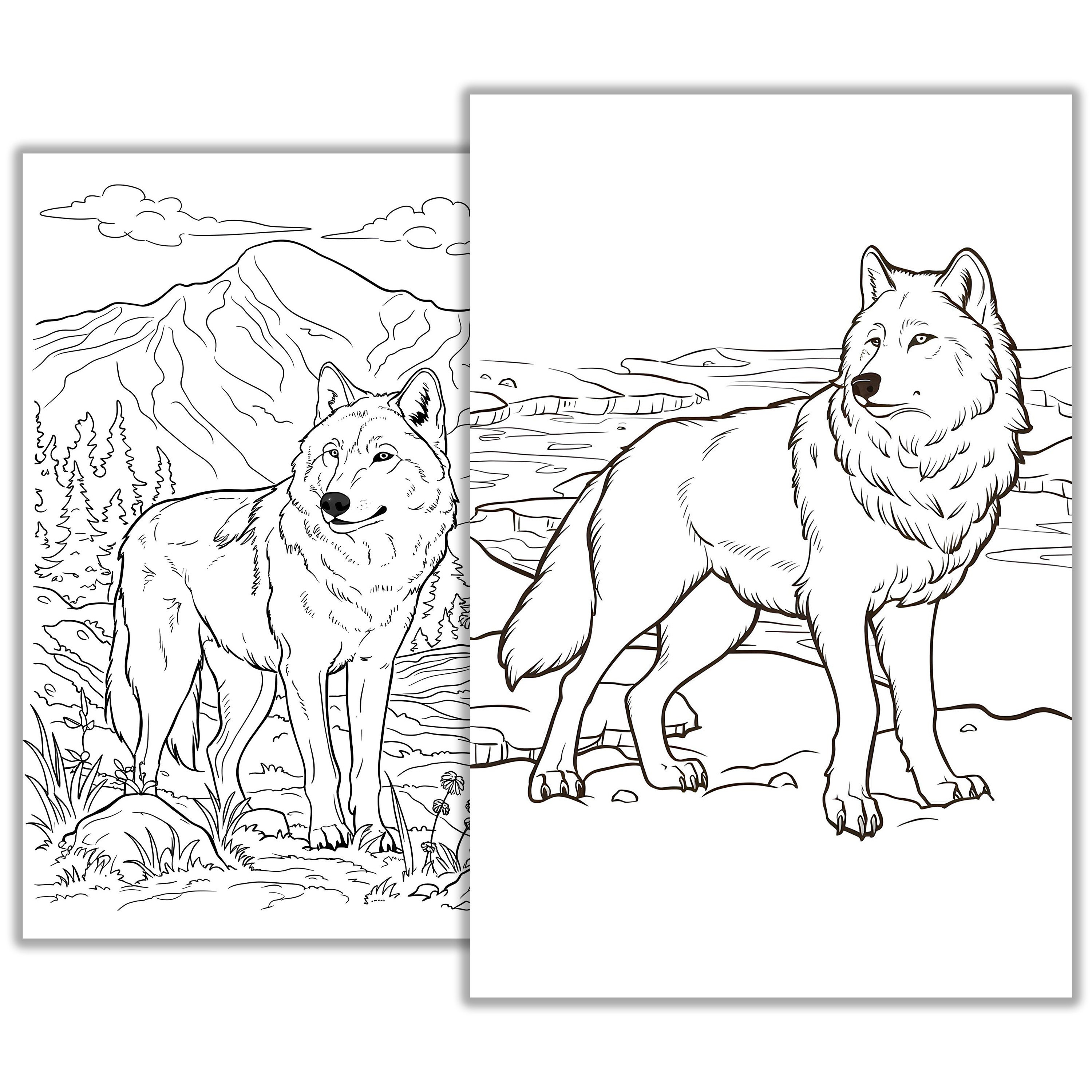 Wolf Coloring Pages for Kids and Adults – Printable Wild Animal Art ...