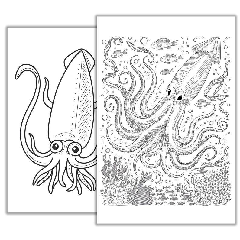 Squid Coloring Page Fun and Detailed Printable Ocean Design - Etsy