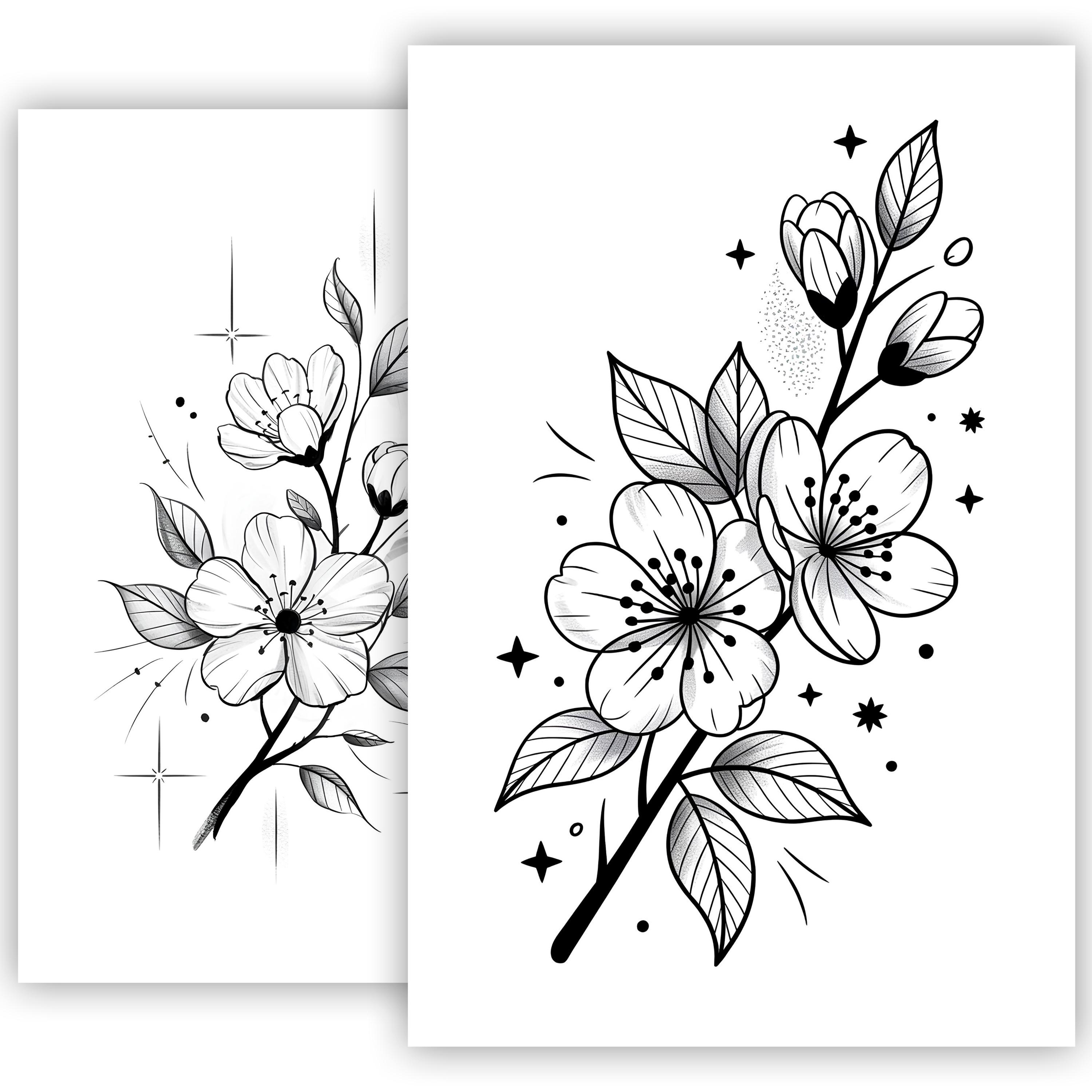 Sakura Tattoo Sketch #3 | Cherry Blossom Tattoo Design | Japanese Flower  Ink Art | Elegant Line Drawing | Instant Download Tattoo Flash - Etsy Israel, image size:3000x3000