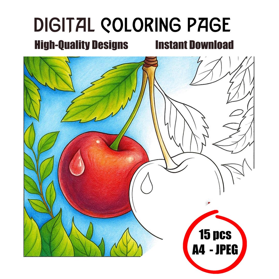 Cherry Coloring Pages for Kids & Adults | Printable Fruit Coloring ...