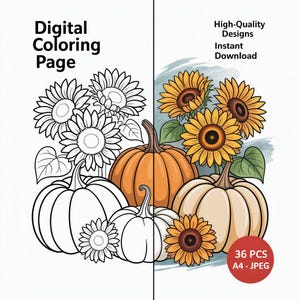 Dibujos de calabazas para colorear: Hojas para colorear de Halloween para niños y adultos, actividades de otoño, descarga instantánea