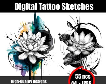 蓮のタトゥースケッチ - ミニマリストフラワーラインアートデザイン