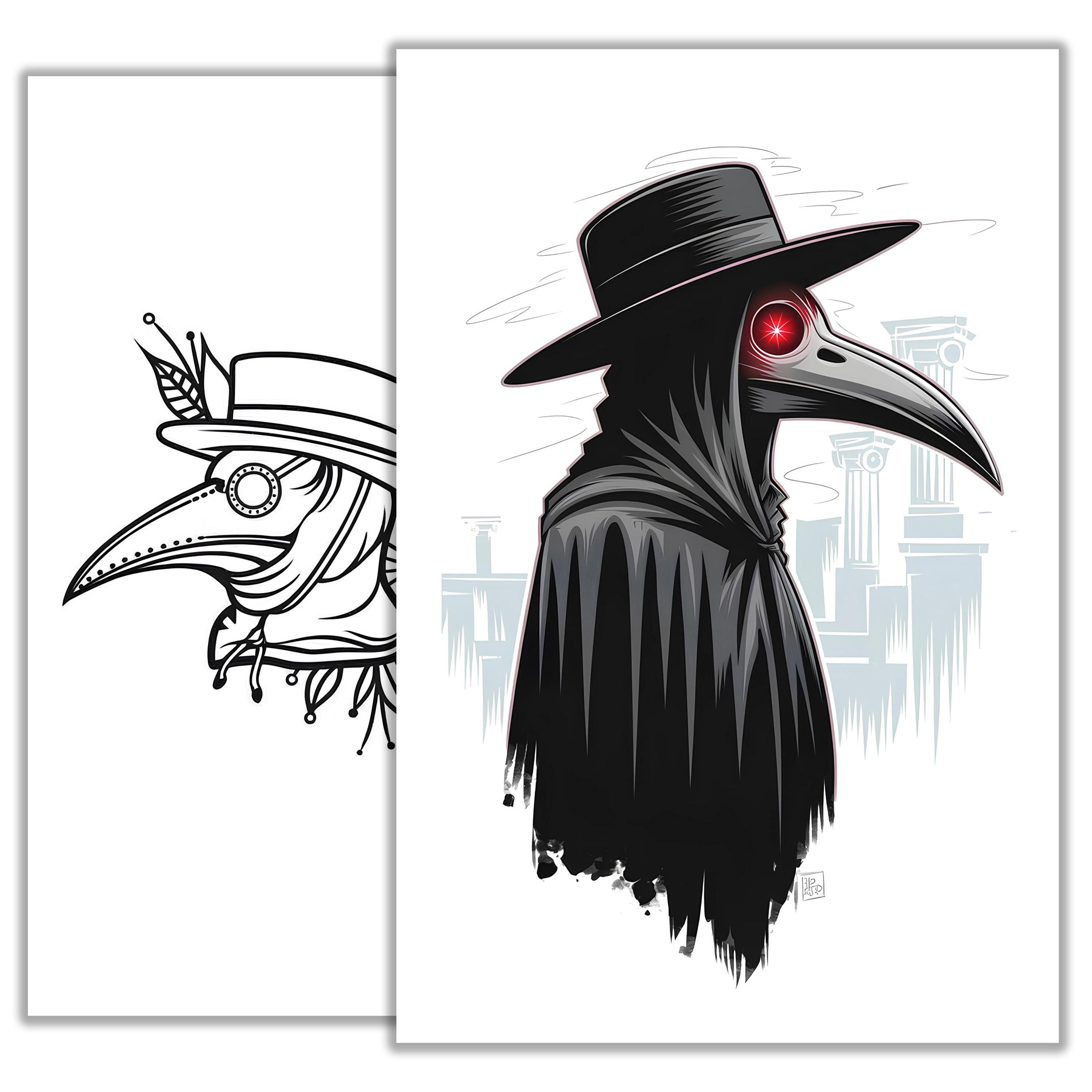 Plague Doctor Tattoo Sketch – Dark & Mysterious Hand-drawn Flash Art ...
