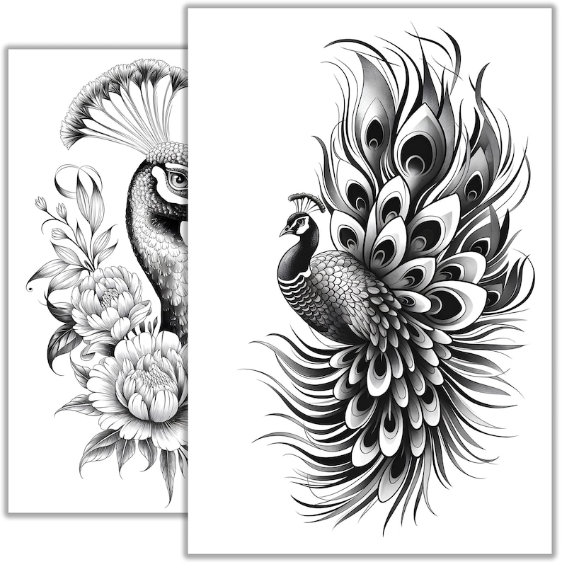 Peacock Tattoo Sketch - Intricate Tattoo Design With Elegant Feather ...