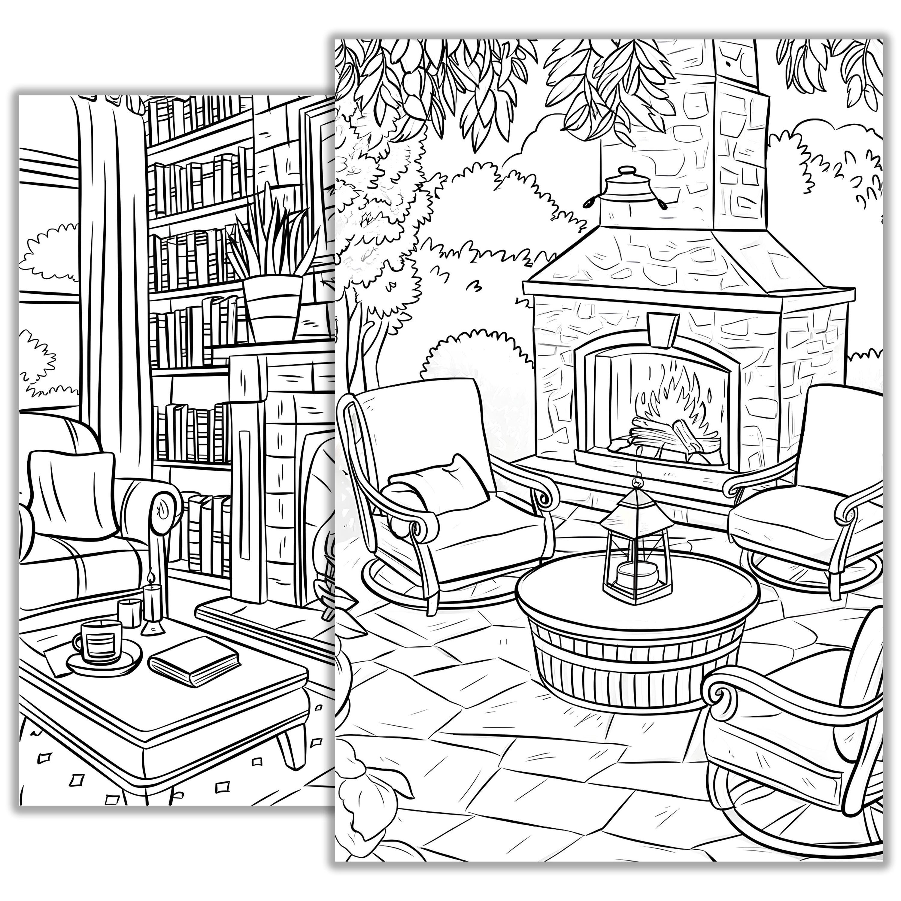 Fireplace Coloring Page – Cozy Home Scene Printable for Kids and Adults ...