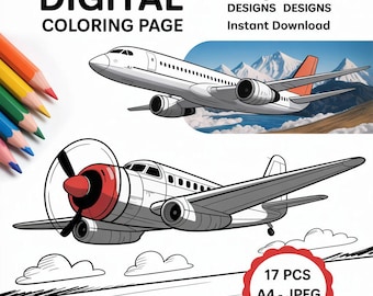 Airplane Coloring Pages – Aircraft Printable for Kids & Adults, Planes, Aviation, Fun DIY Activity, Relaxing Travel-Themed Coloring Sheets