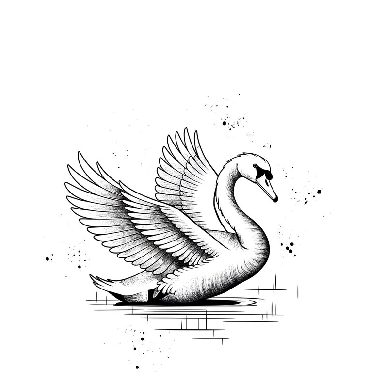 Swan Ink Drawing Swan Tattoo Sketch – Elegant Black and White Line Art Design | Graceful ...