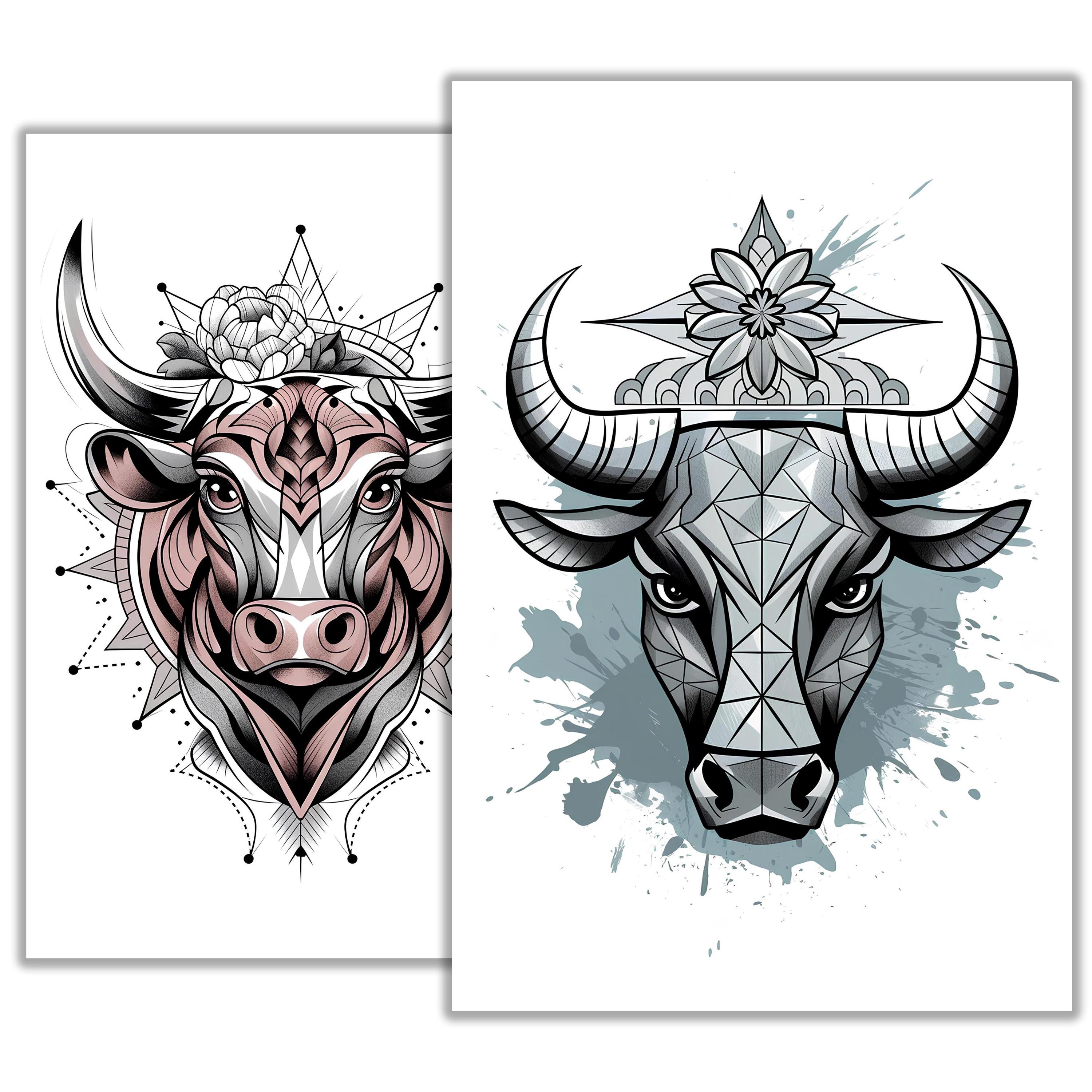 Taurus Ink Taurus Tattoo Sketch – Astrological Tattoo Flash Art, Digital Download ...