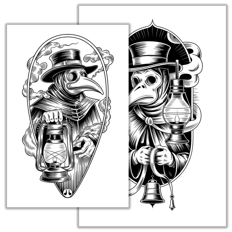 Plague Doctor Tattoo Sketch – Dark & Mysterious Hand-drawn Flash Art ...