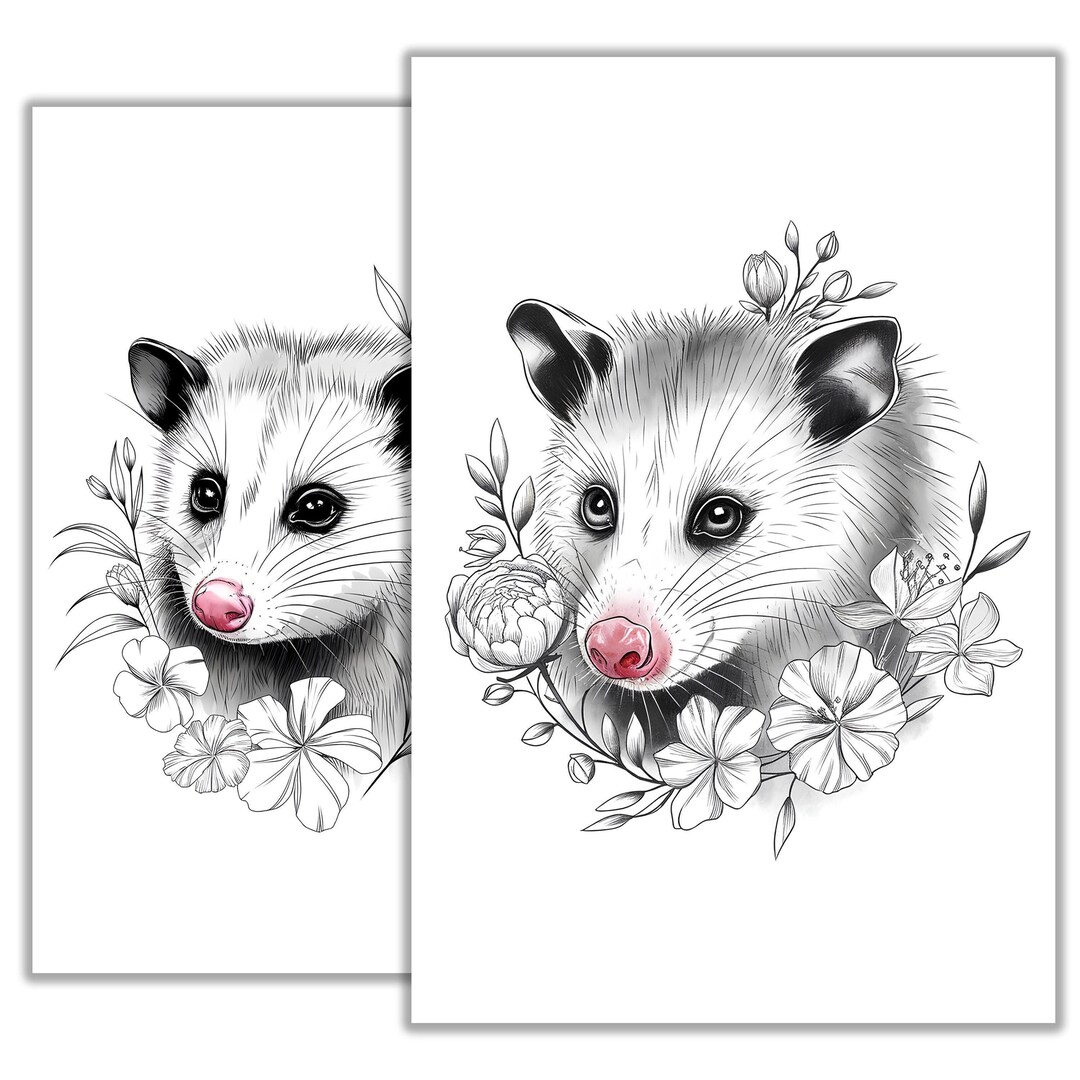 Possum Tattoo Sketch | Unique and Whimsical Marsupial Tattoo Design - Etsy