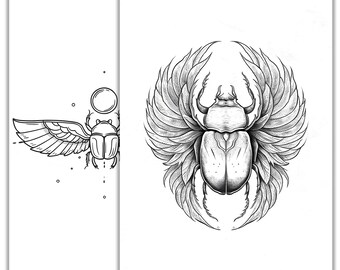 スカラベタトゥースケッチ – ミニマルなエジプトのシンボル線画 | 古代