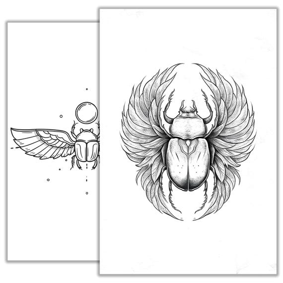 スカラベのタトゥースケッチ – ミニマリストエジプトシンボルライン