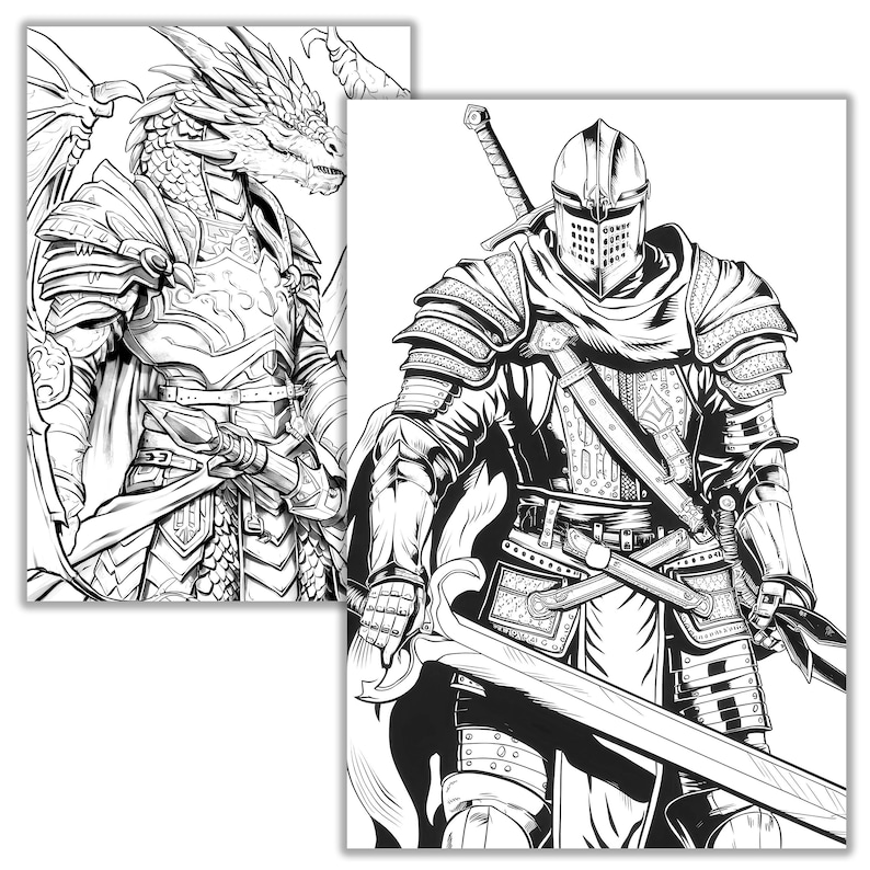 Fantasy Knights Coloring Page | Printable Medieval Adventure Art for ...