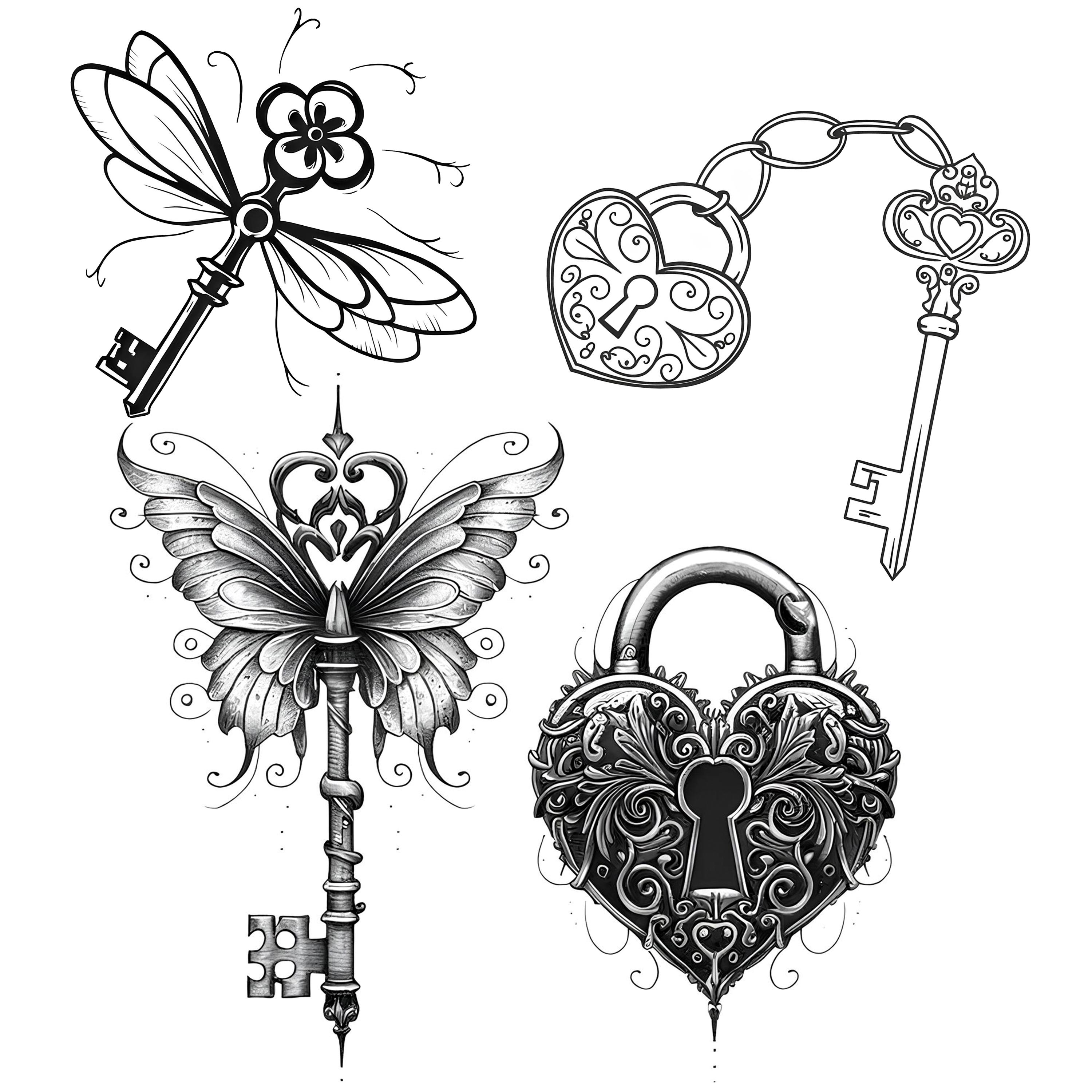 Key Tattoo Sketch | Intricate and Symbolic Design for Tattoo Artists ...