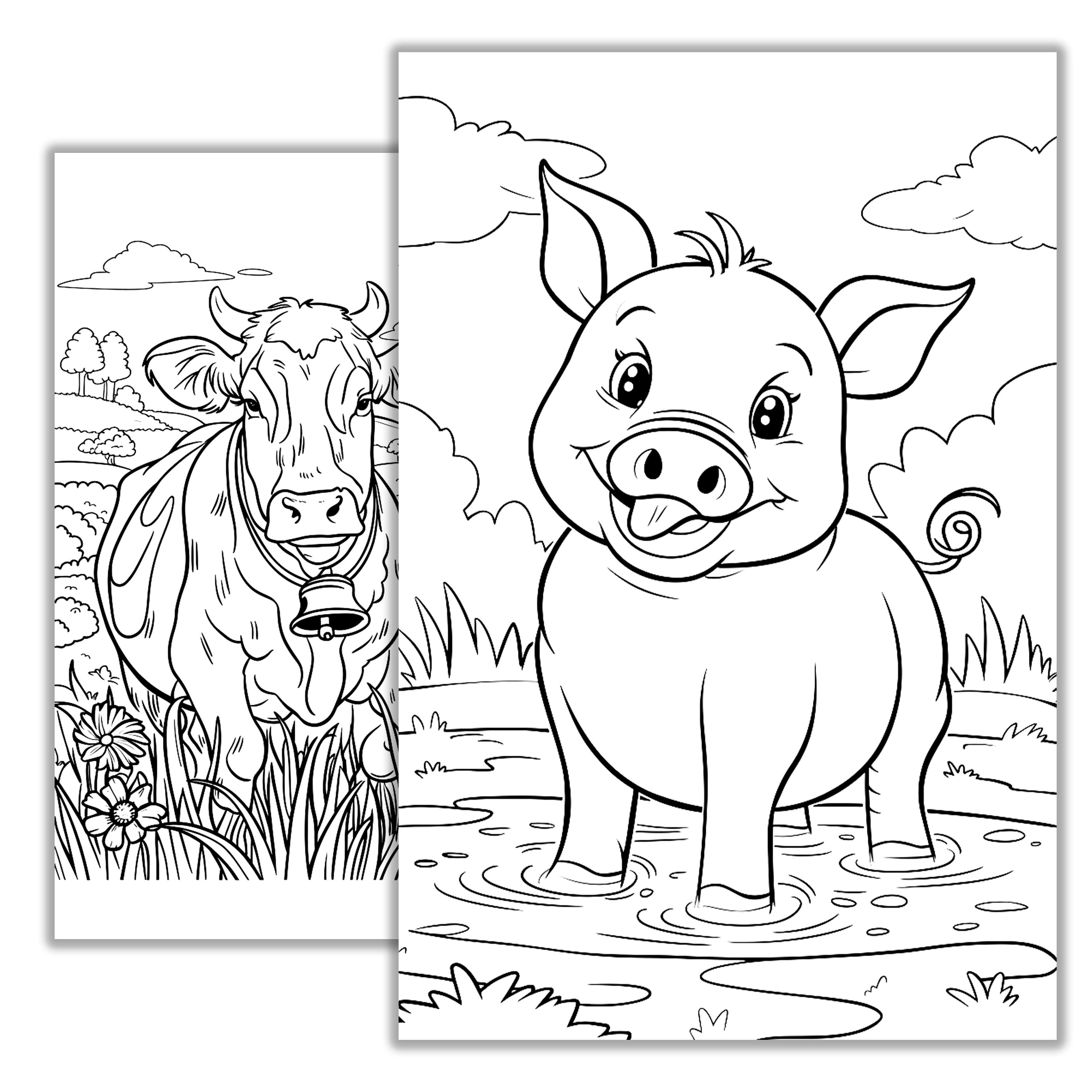 農場のぬり絵ページ – 子供と大人向けの印刷可能な田舎のぬり絵シート、納屋の動物アクティビティ、すぐにダウンロード - Etsy 日本, image size:3000x3000