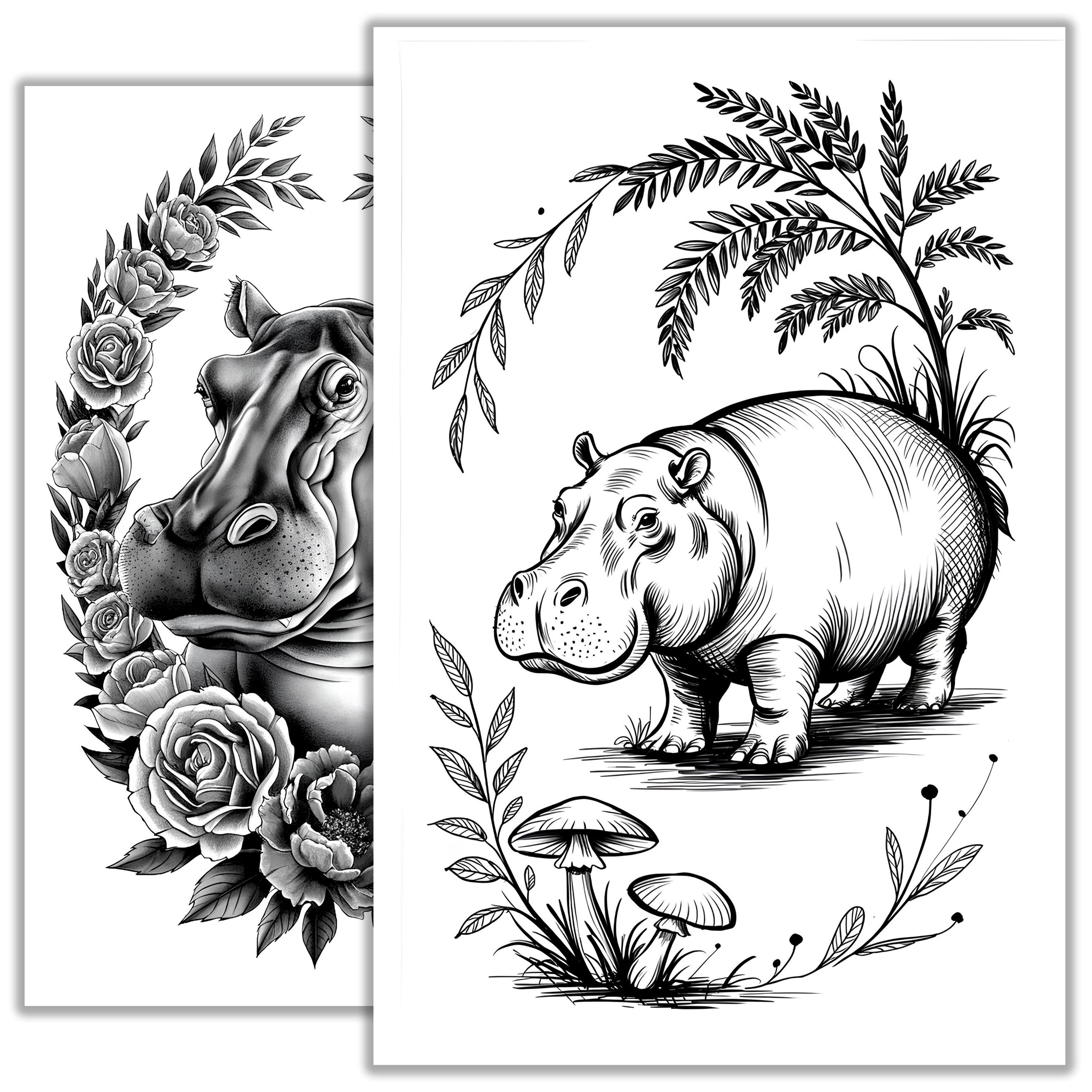 Hippopotamus Tattoo Sketch – Minimalist Animal Line Art, Cute Hippo  Wildlife Tattoo Design, Instant Download - Etsy, image size:3000x3000