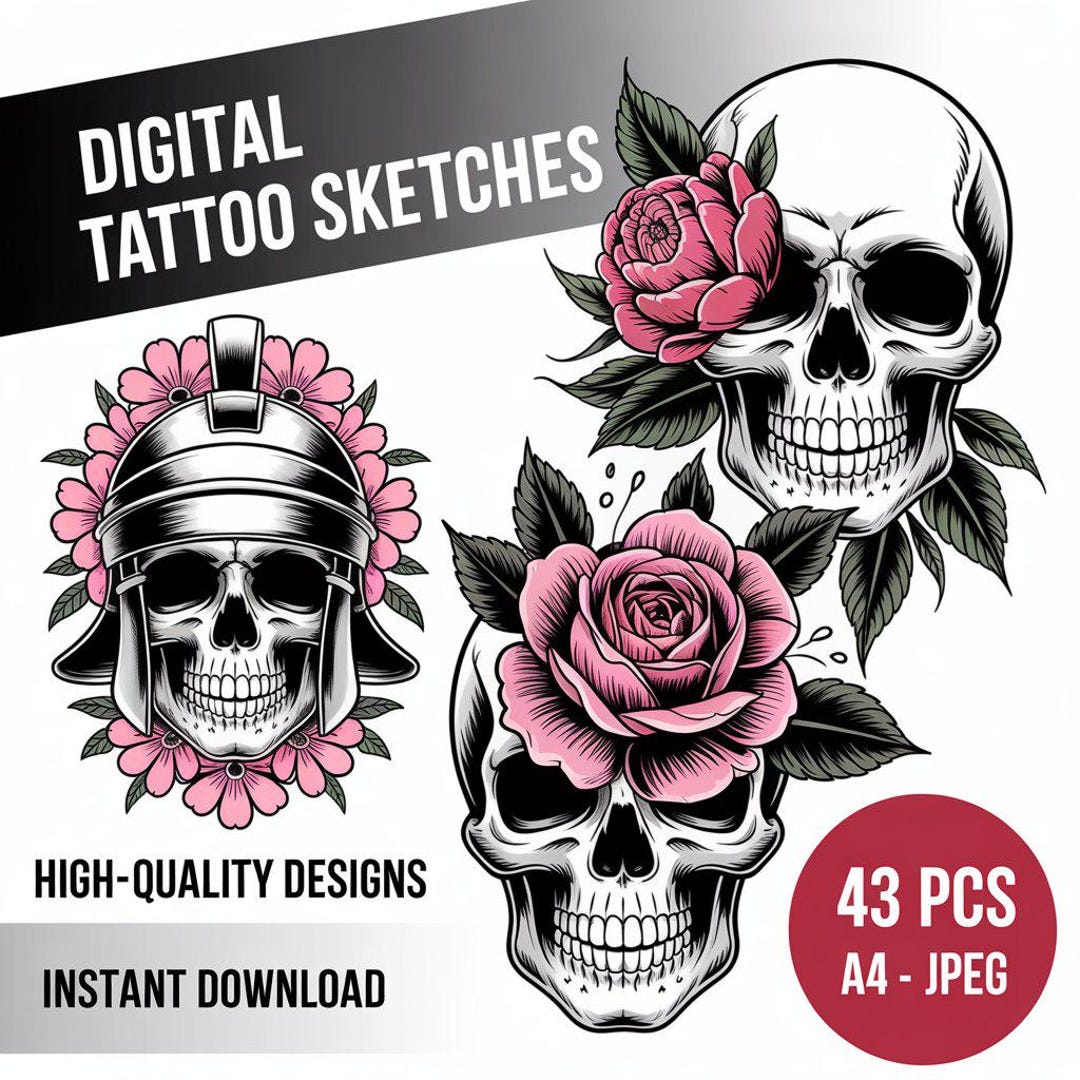 Skull Tattoo Sketch | Hand-drawn Skull Tattoo Design | Dark Gothic