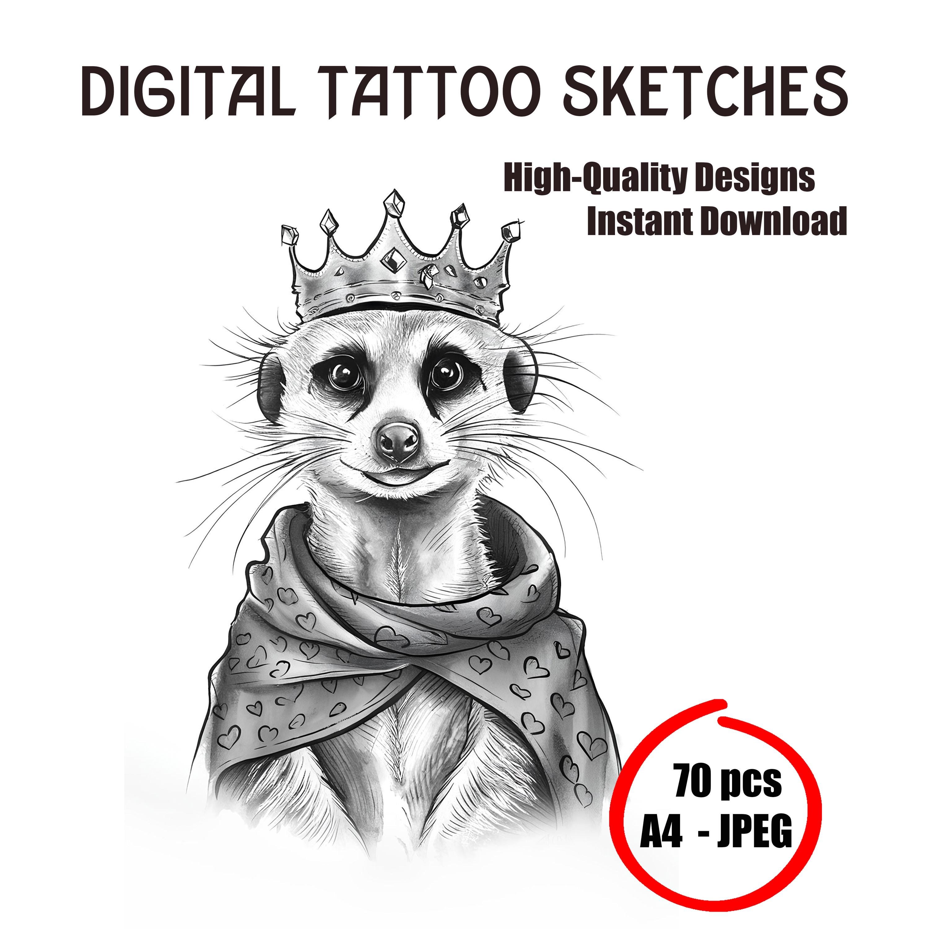 Meerkat Tattoo Sketch – Detailed Black and White Line Art | Unique Animal Tattoo Design | Instant Digital Download for Tattoo Artists & Fans