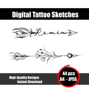 Arrow Tattoo Sketch - Minimalist Line Art Design - Geometric Symbol Flash Drawing - Direction & Strength Ink Art - Instant Download