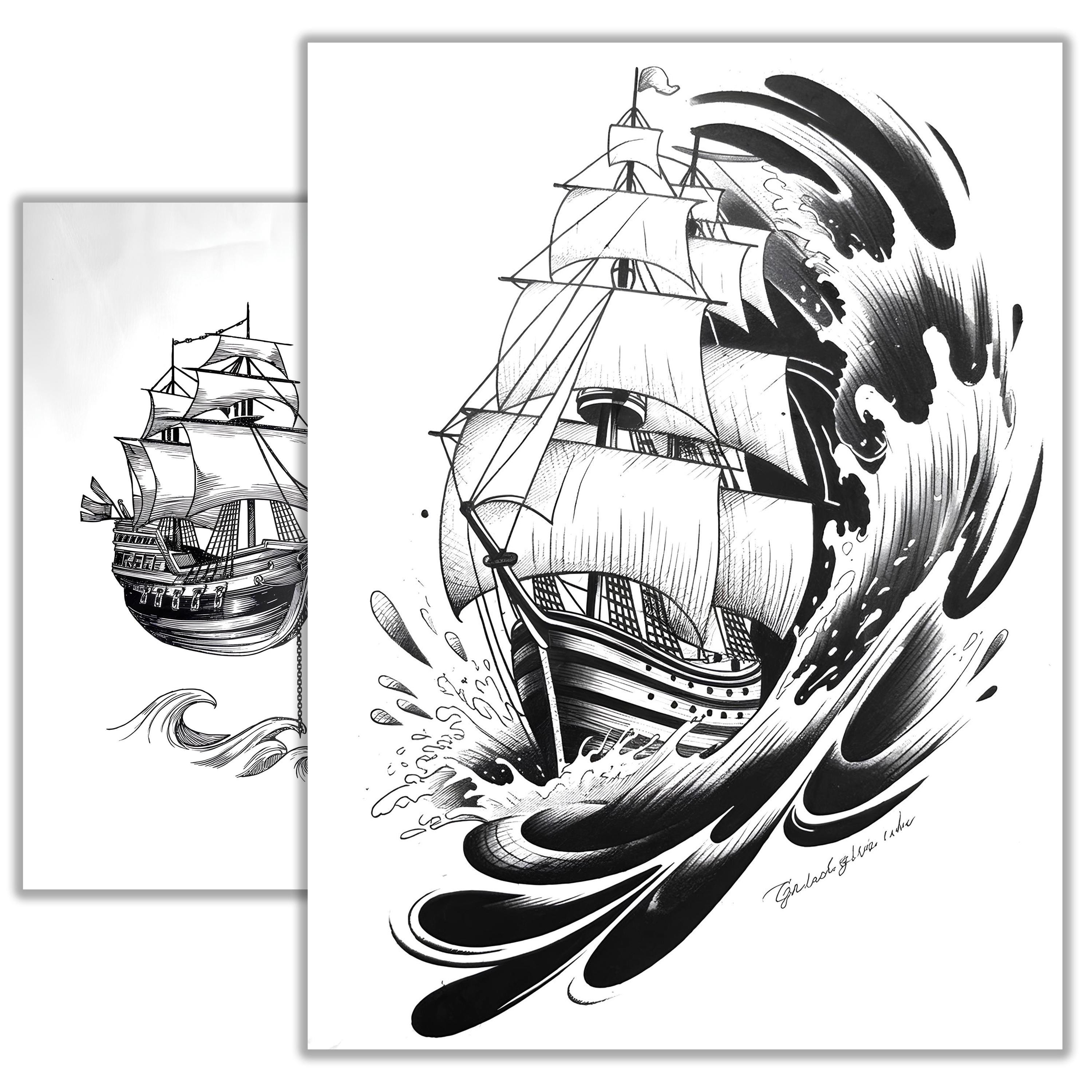 Ship Tattoo Sketch – Minimalist Nautical Line Art | Vintage Sailing Tattoo  Design | Ocean Adventure Ink | Instant Digital Download - Etsy, image size:3000x3000