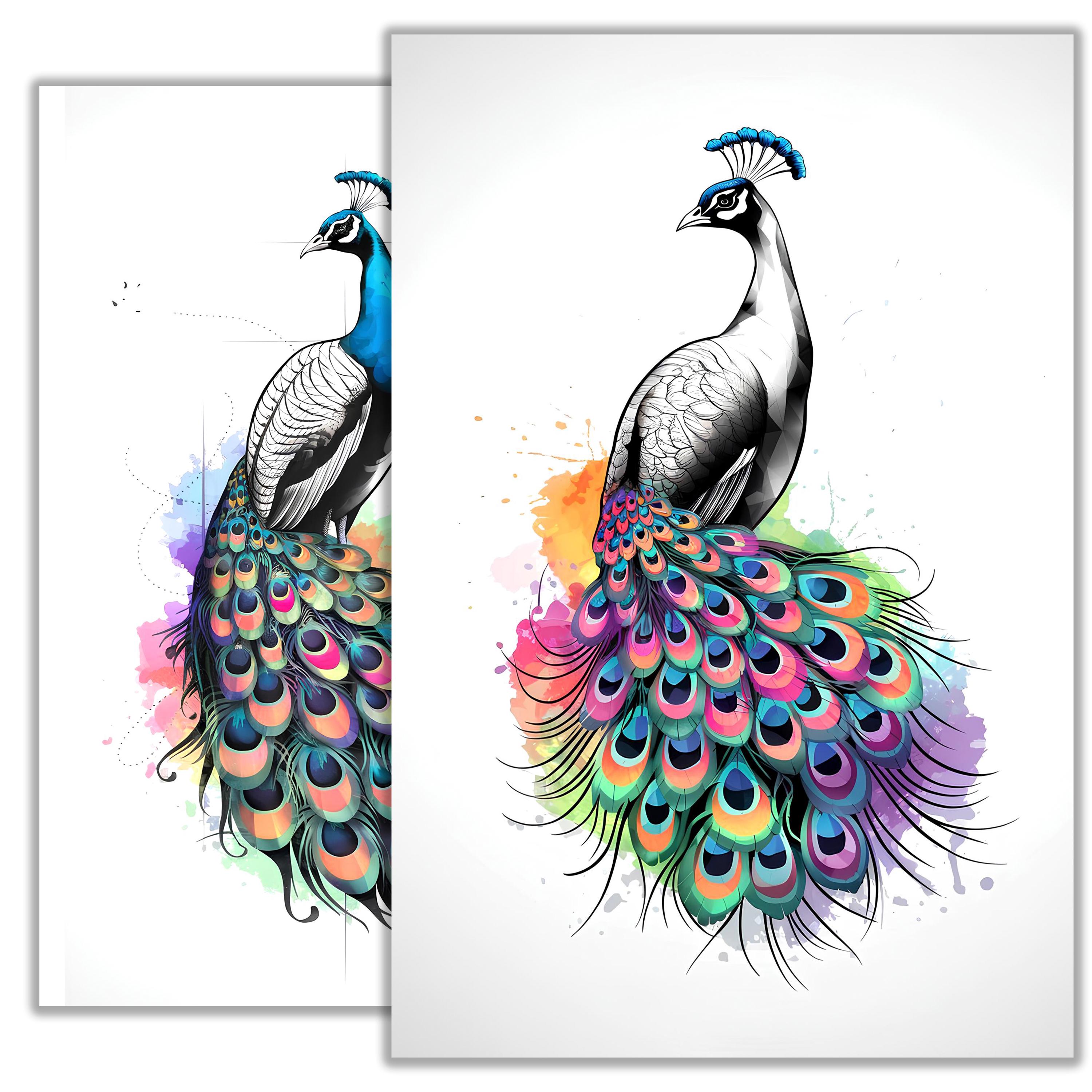 Pauw tattoo schets - elegant vogel tattoo ontwerp, minimalistische  lijnkunst, prachtige veer inkt tekening, printbaar tattoo idee - Etsy België, image size:3000x3000