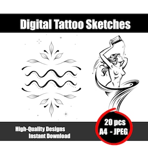 Aquarius Zodiac Tattoo Sketch – Water Bearer Astrology Line Art Design, Horoscope Ink Flash, Minimalist Aquarius Tattoo Drawing