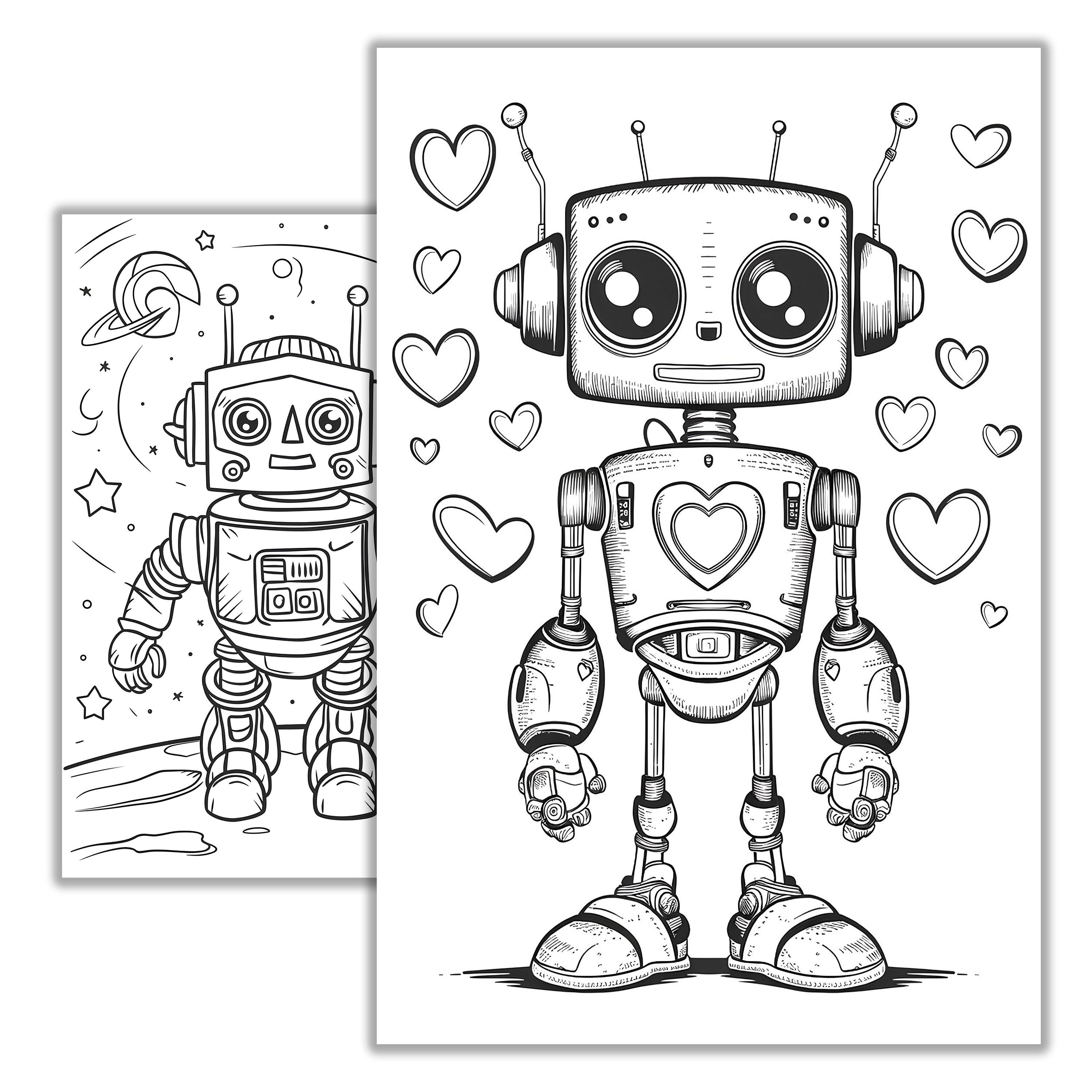 Robots Coloring Page – Printable Robot Art for Kids and Adults, Fun Sci ...