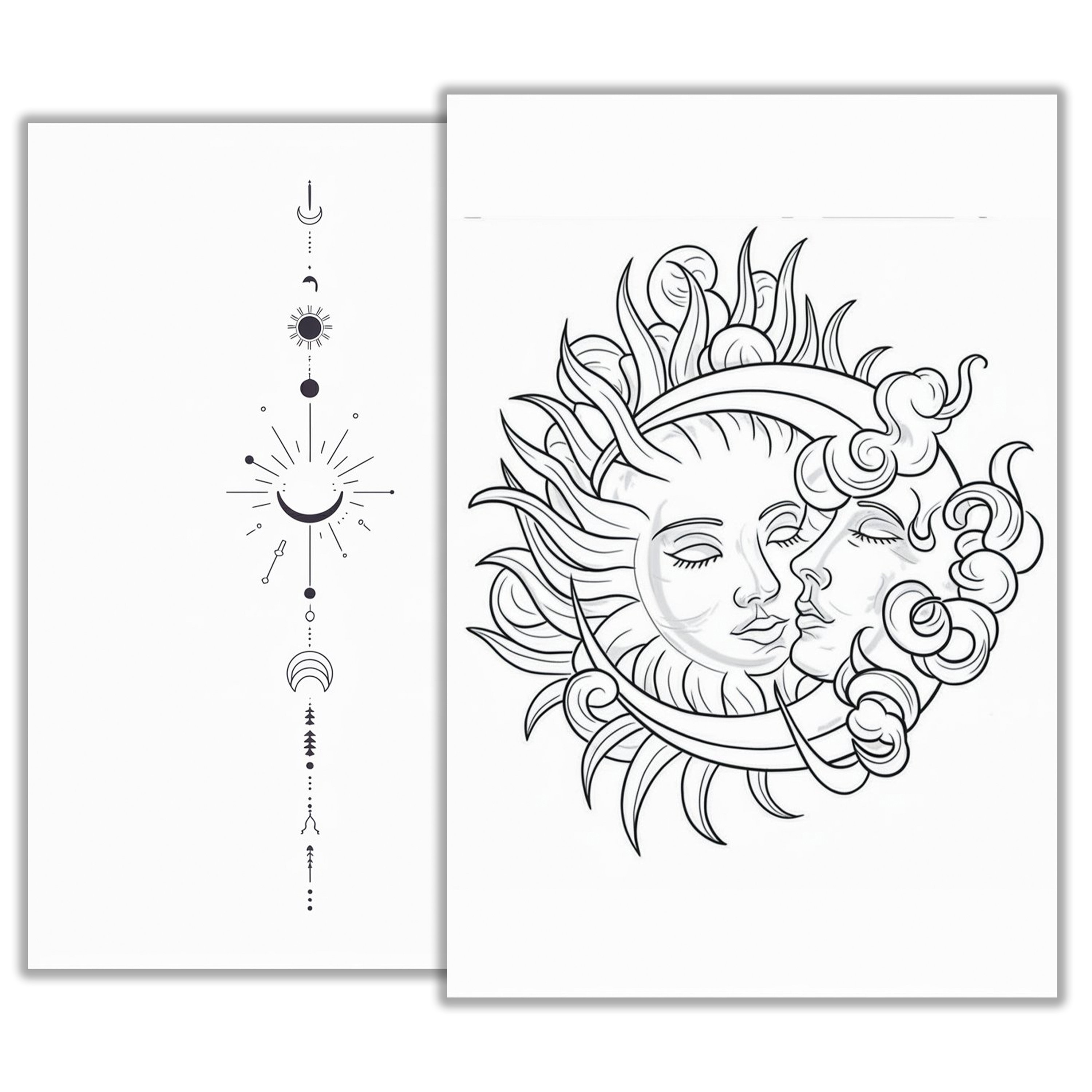 Boceto de tatuaje de luna y sol - Diseño de arte lineal celestial - Dibujo  minimalista de día y noche - Arte de tinta espiritual bohemio - Descarga  instantánea - Etsy México, image size:3000x3000