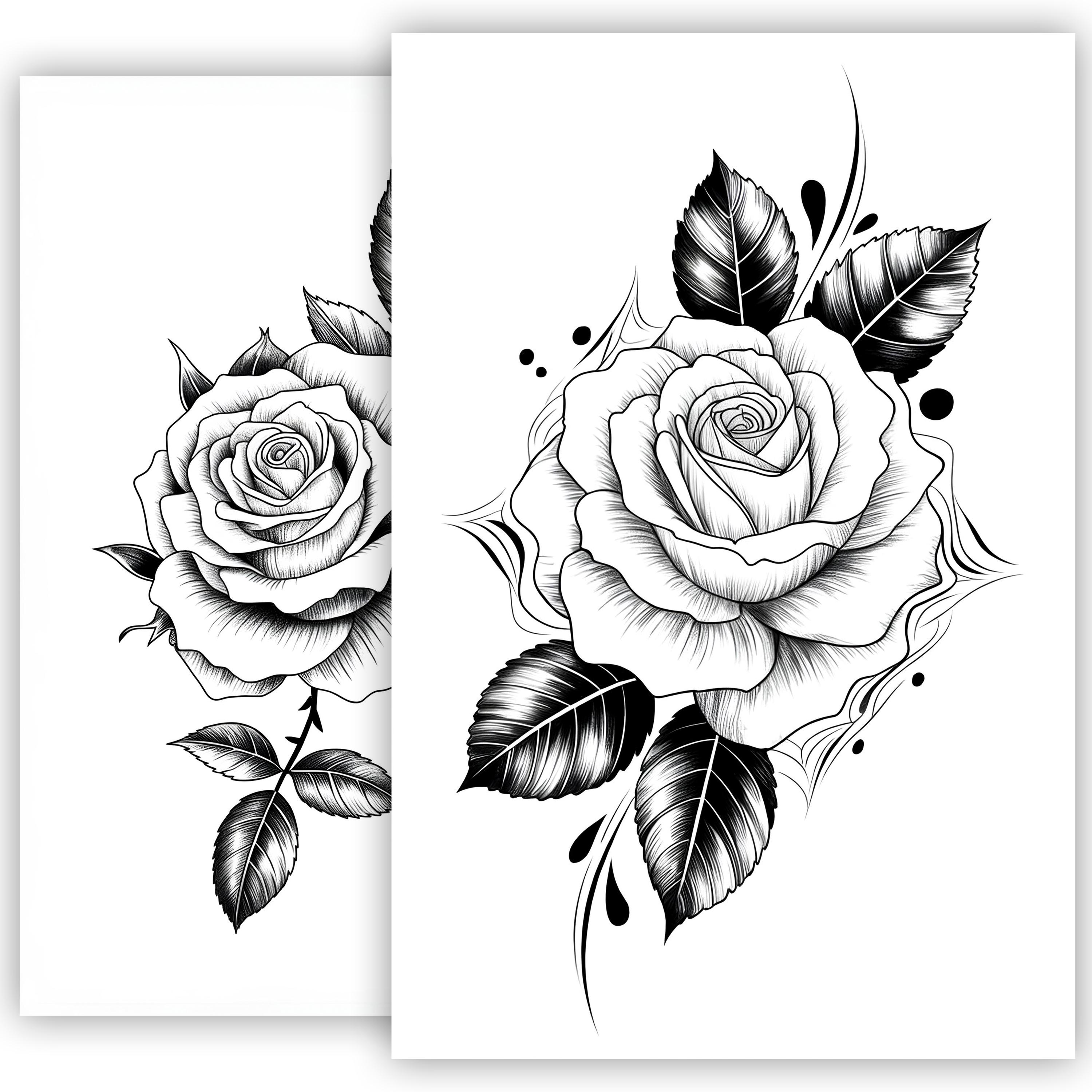Rose Tattoo Sketch 2– Elegant Floral Line Art, Classic Rose Flower ...