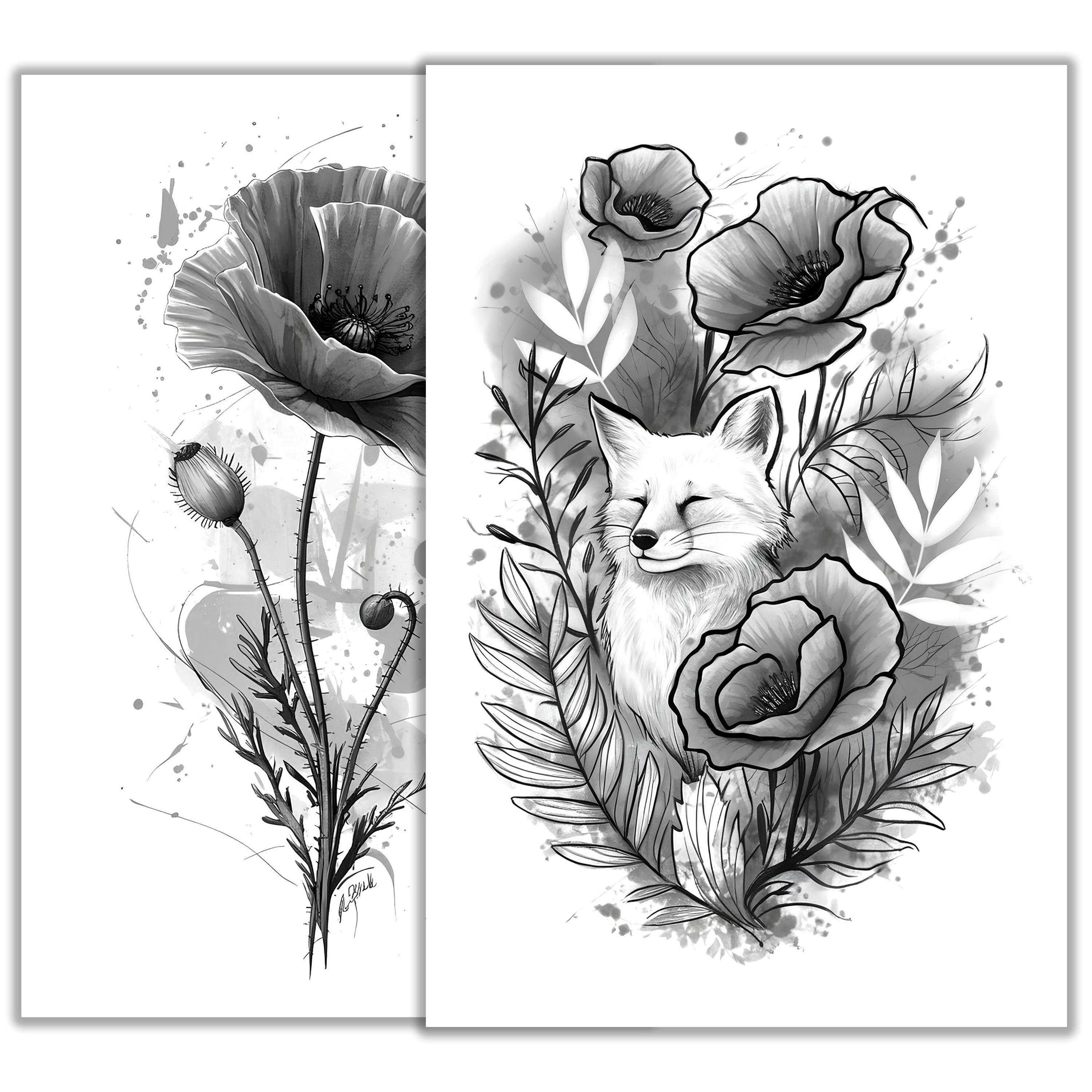 Poppy Flower Tattoo Sketch – Delicate Floral Line Art, Minimalist Poppy ...