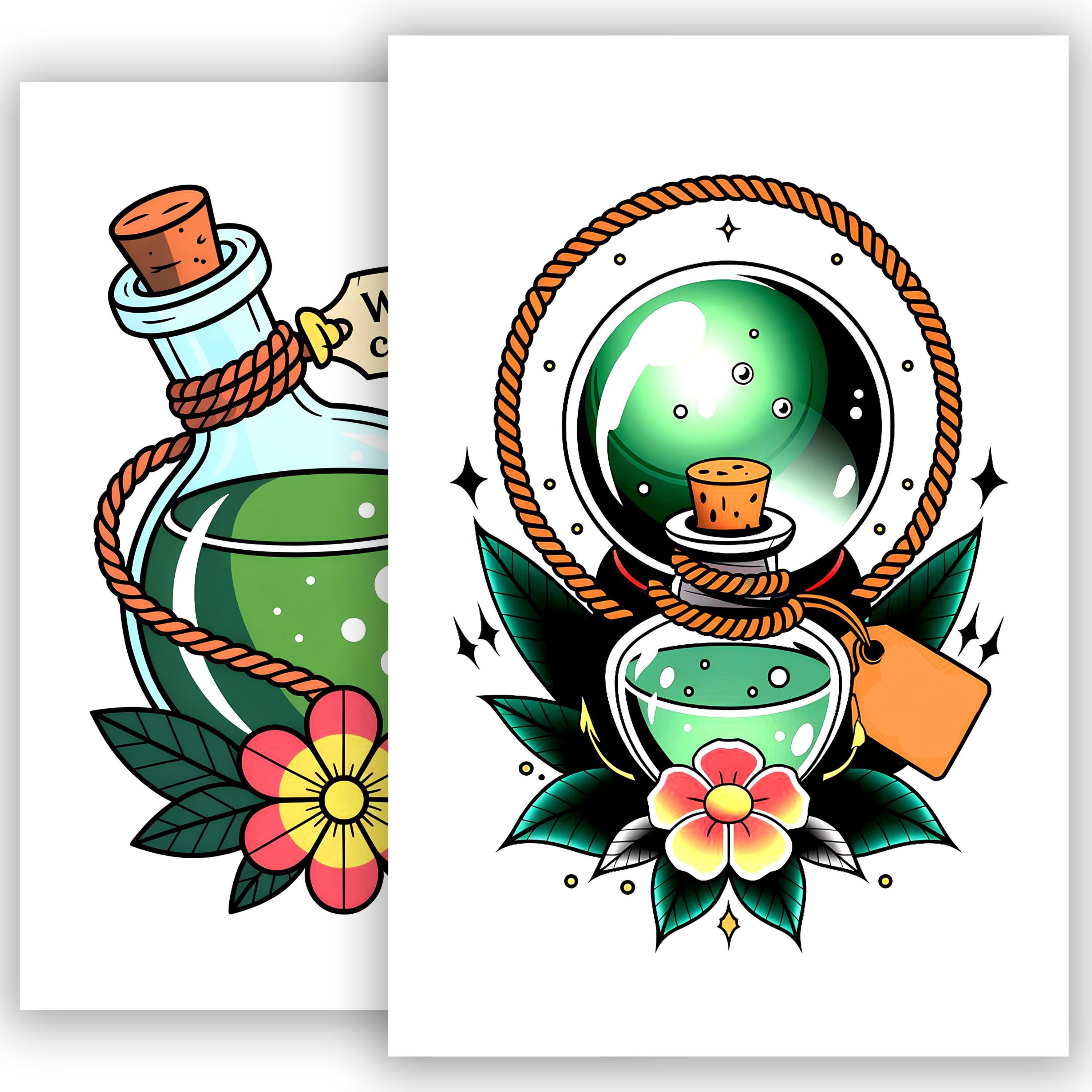 Potion Tattoo Sketch | Magical Potion Bottle Tattoo Design | Witchcraft Ink  Art | Fantasy Line Drawing | Instant Download Tattoo Flash - Etsy, image size:3000x3000