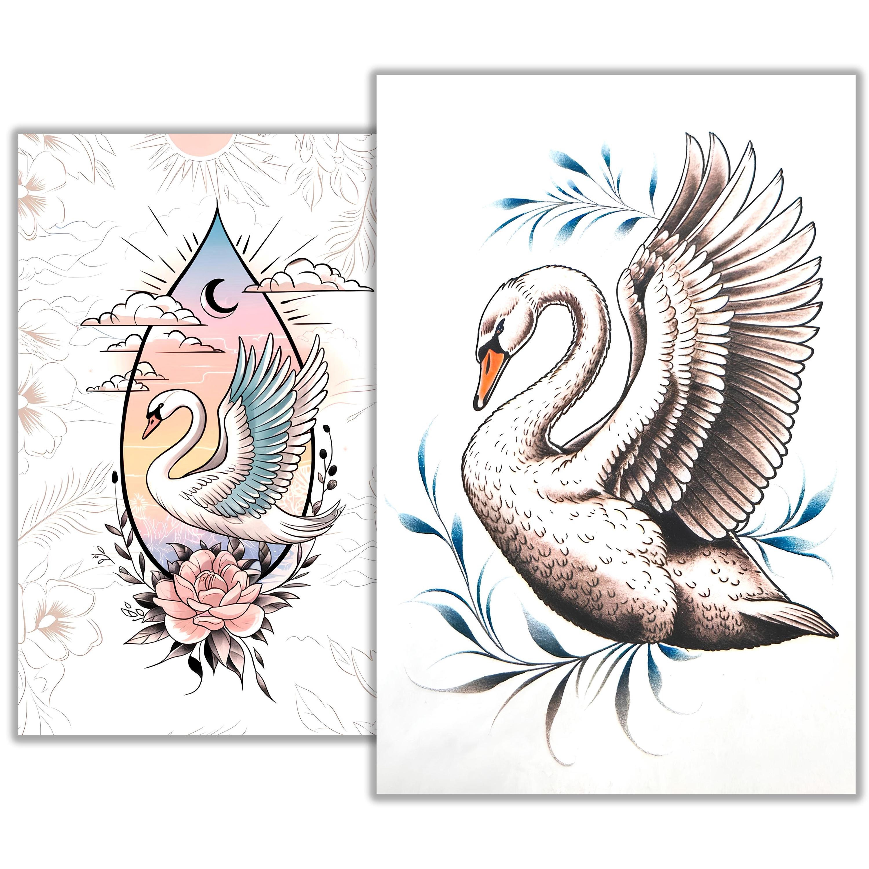 Swan Ink Drawing Swan Tattoo Sketch – Elegant Black and White Line Art Design | Graceful ...