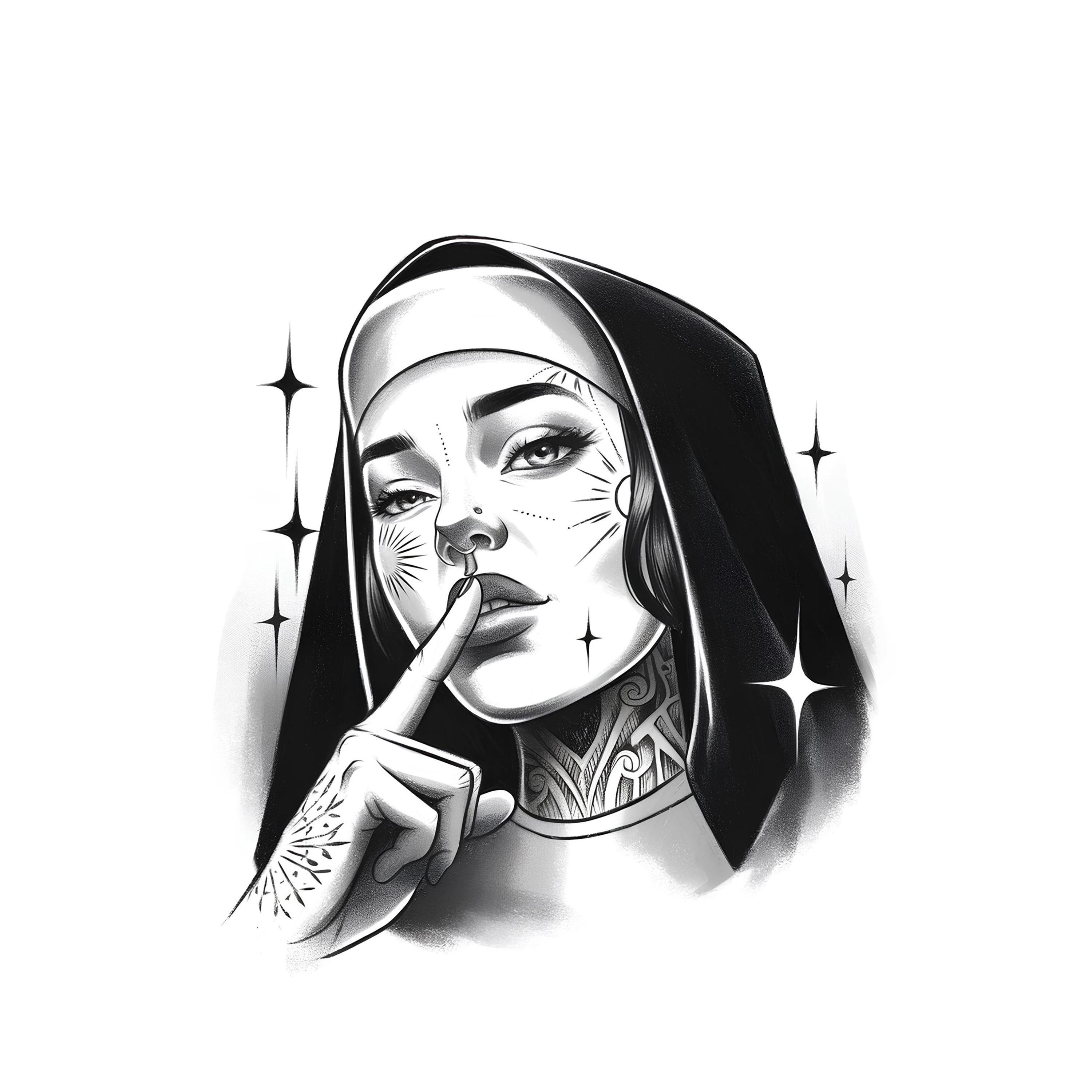 Nun Tattoo Sketch - Gothic & Religious Tattoo Designs - Tattoo Flash ...