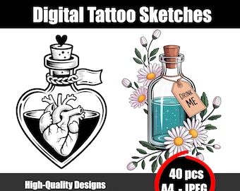 ポーションタトゥースケッチ | 魔法のポーションボトルタトゥー