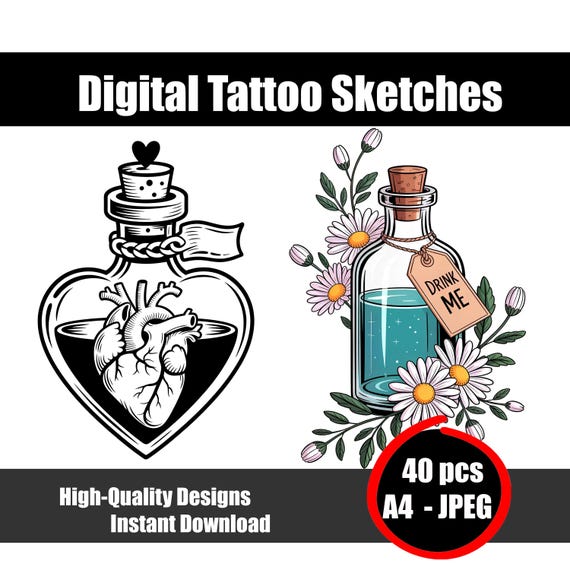 ポーションタトゥースケッチ | 魔法のポーションボトルタトゥー
