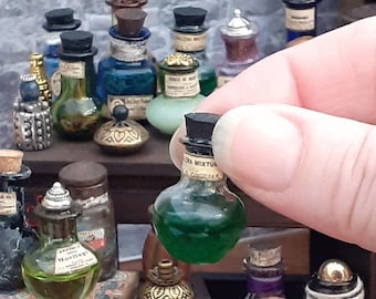 Dollhouse Miniature, Aged Medieval Apothecary, Filled Remedy Jars bottles. Height 1.2 - 3 cm. Herbalist, Healer, Victorian Goth.