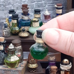 Miniature Aged, Medieval Apothecary, Filled Remedy Jars bottles for Dolls House, Diorama, Room. Height 1.2 - 3 cm. Herbalist Victorian Goth.