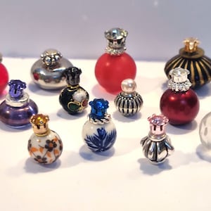 Stunning Unique Vintage Boudoir Styled Perfume Bath Oil Bottles for Dolls House 1:12. Handmade.